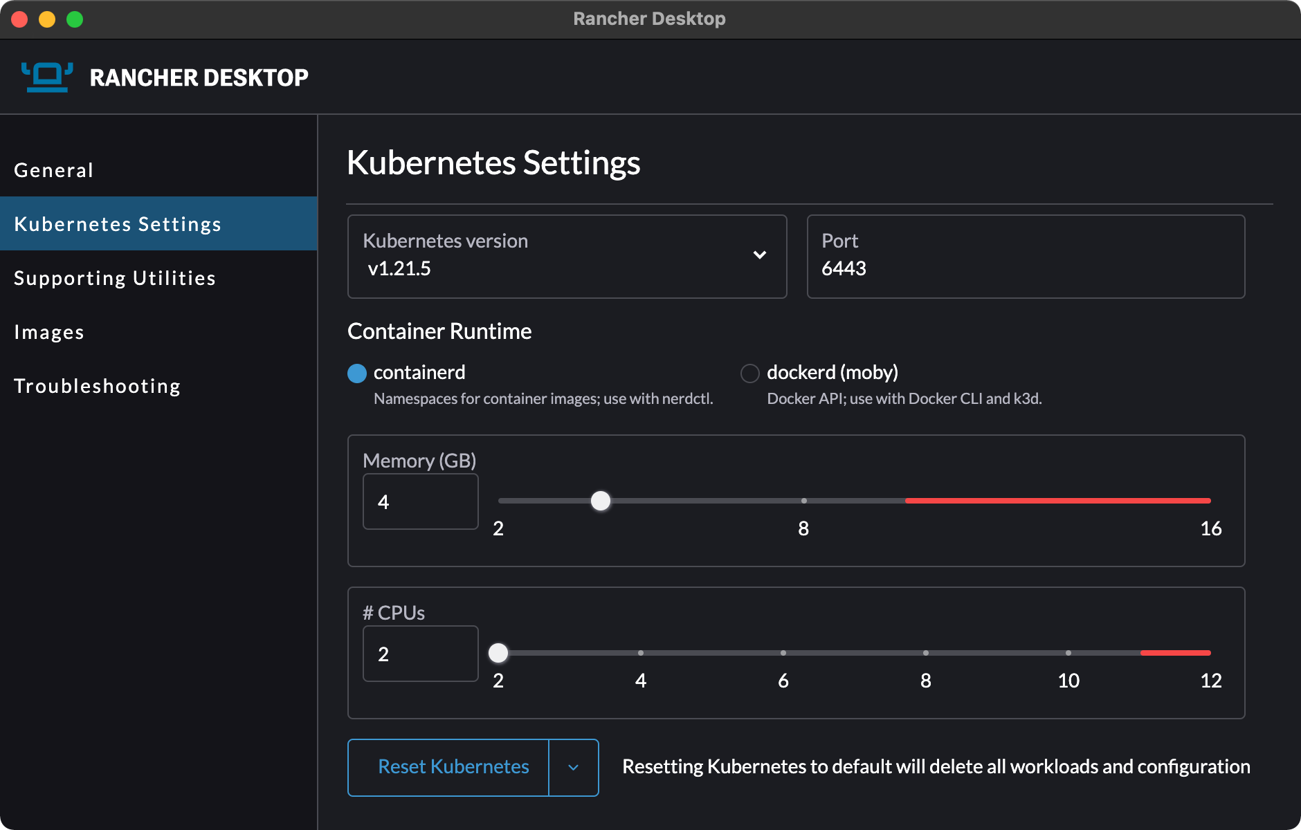 Rancher Desktop Dashboard